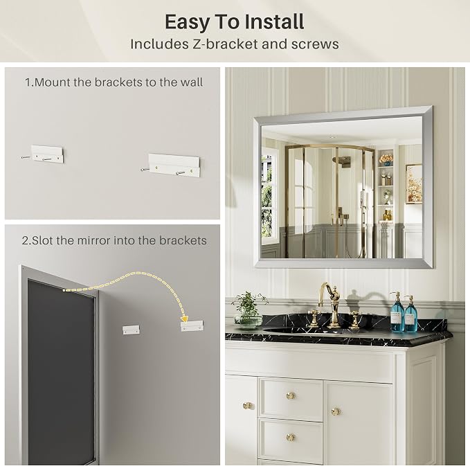 72x36 Inch Brushed Silver Bathroom Mirror - Image 6