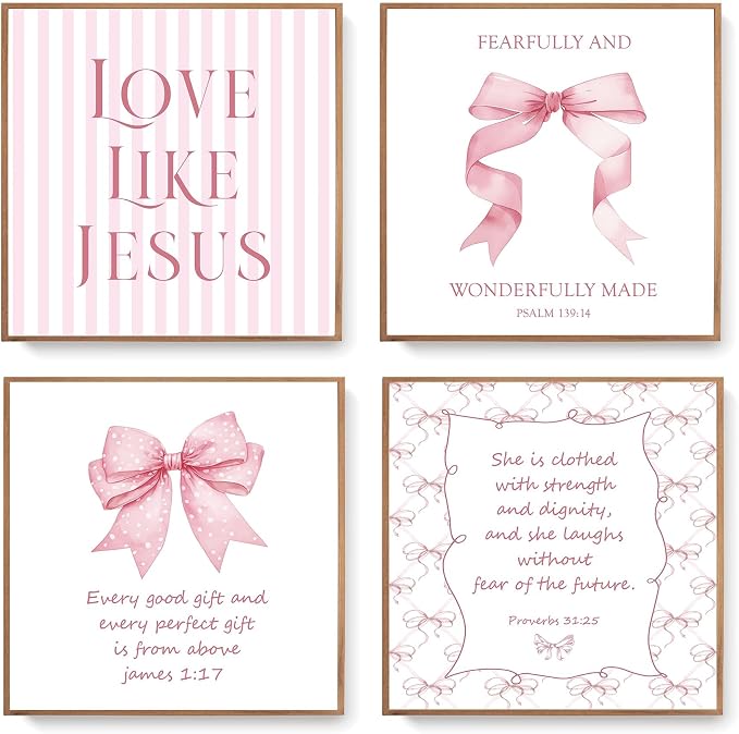 LARTSFRO Coquette Pink Bow Jesus Wall Art Decor Posters, Light Pink Bow by Unknown