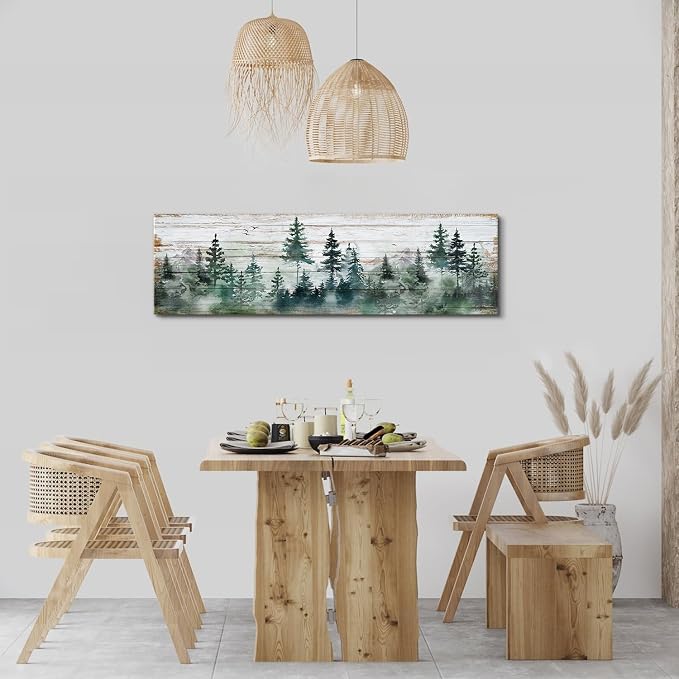 Farmhouse Pine Tree Wall Art Forest Picture Wall Decor Rustic Wood Mountain - Image 4