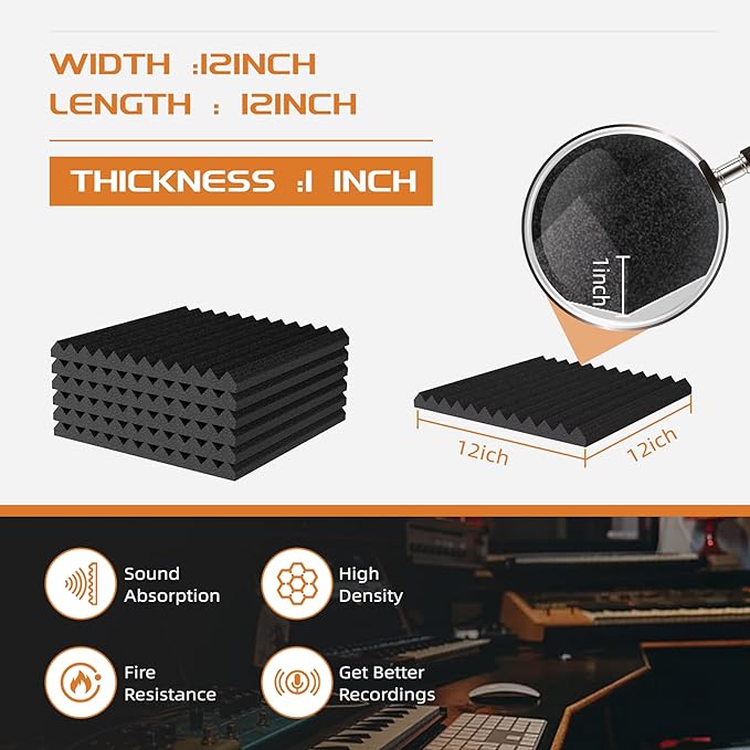 54 Pack Sound Proof Foam Panels |12"×12"×1" Quick-Recovery Soundproof Wall - Image 3