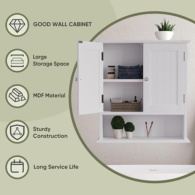 Smuxee White Bathroom Cabinet Wall Mounted, Small Bathroom Medicine Cabinet - Image 6
