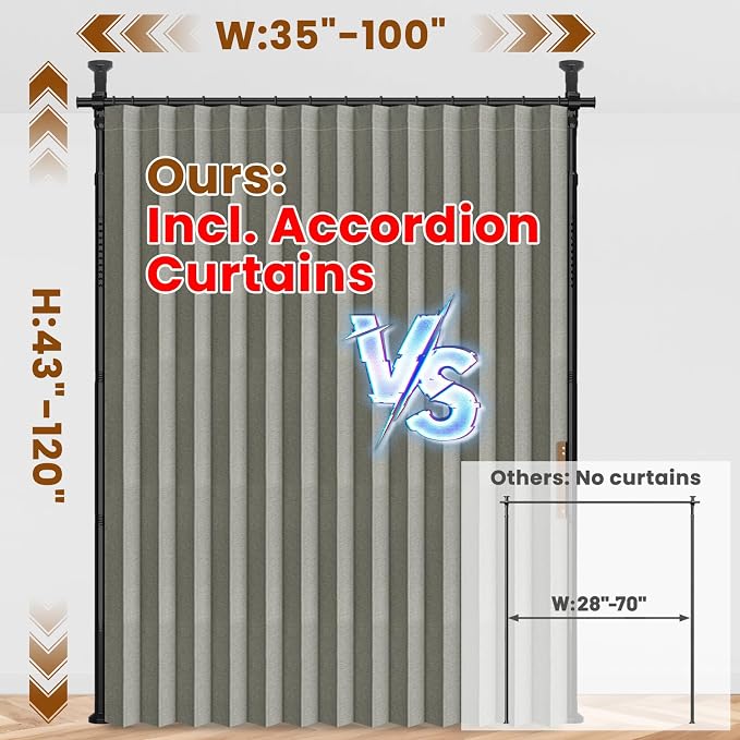 100% Blackout Room Divider Curtains Sets Grey W100 x L96 in 1 Panel No Drill - Image 2