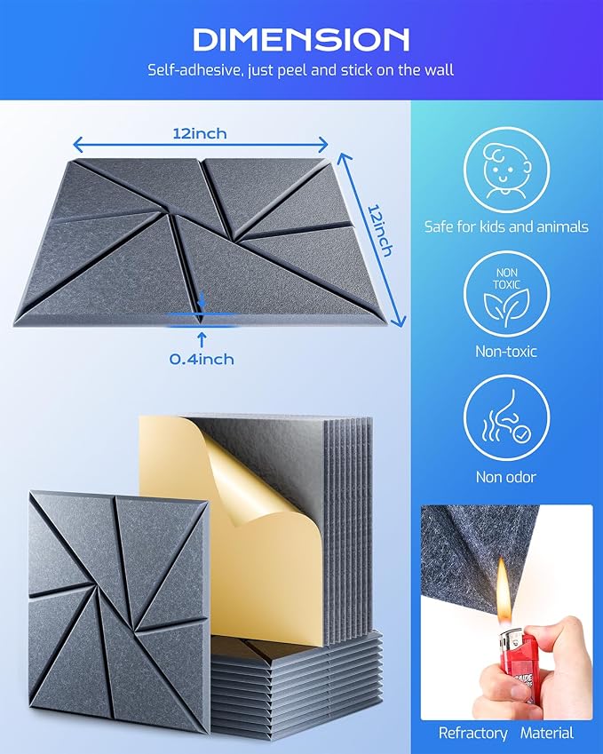 12 Pack Acoustic Panels, Sound Proof Foam Panels - Image 3