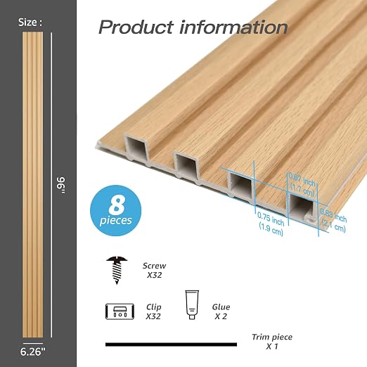 Art3d 8-Pack 96 x 6in. WPC Acoustic Slat Wall Panel - Image 3