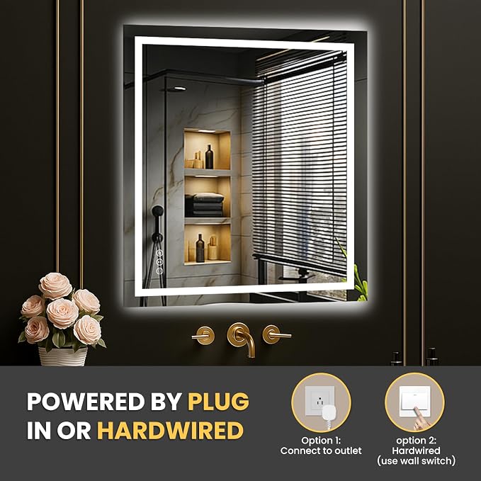 LOAAO 24"X28" LED Mirror for Bathroom, Lighted Bathroom Mirror - Image 6