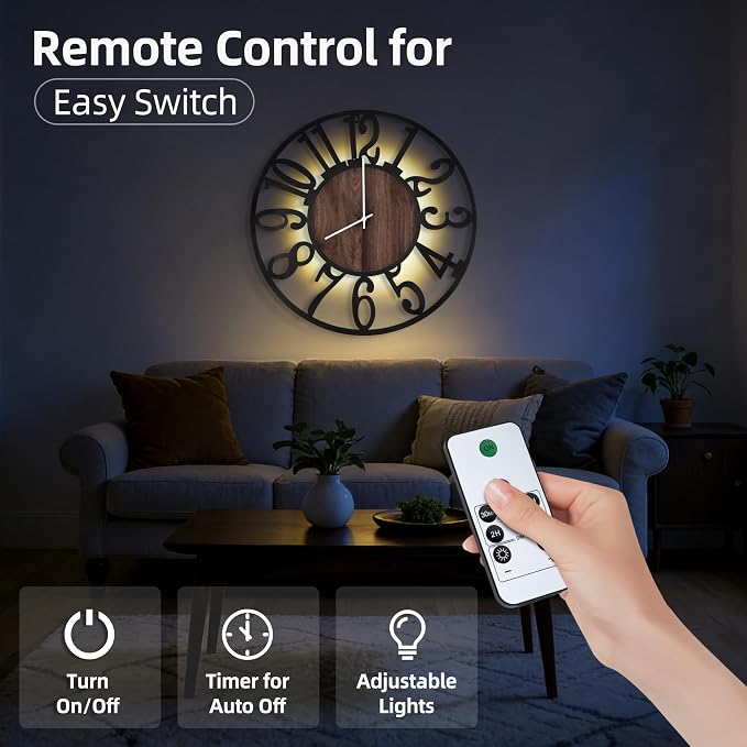30'' Large Wall Clock with Adjustable Night Light, Glow in The Dark Decorative - Image 2