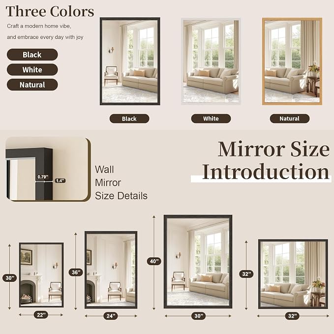 Syndra Black Wood Frame Bathroom Mirror, Waterproof Slim Deep Frame, - Image 7