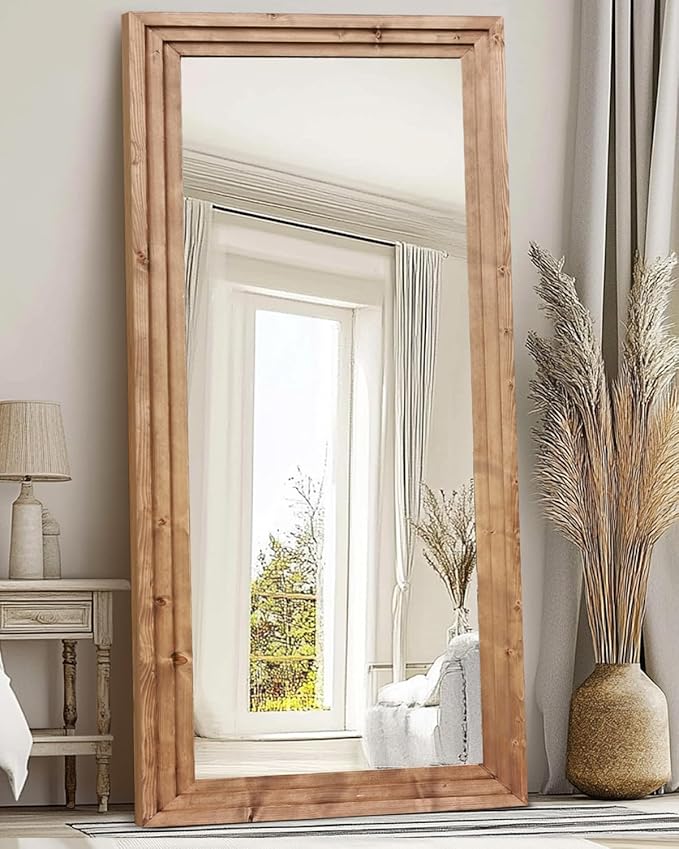 Full Length Mirror 76"x34" Solid Wood Frame Floor Large Mirror - Image 4