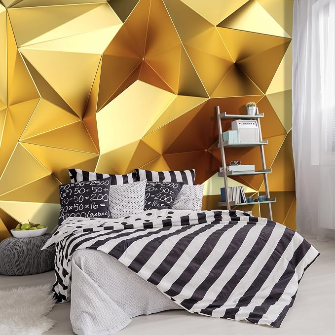 -3D Gold Geometry Fabric Wallpaper Living Room Bedroom Bathroom Modern Large by YIHWM-PurchaseNow