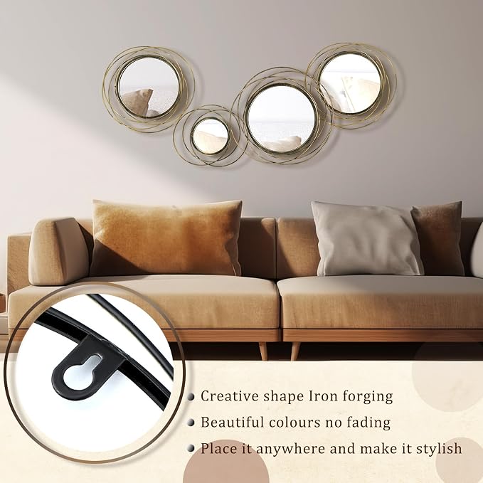 Hicarer 4 Pcs Decorative Wall Mirror Round Modern Circle Mounted Mirror Metal - Image 6