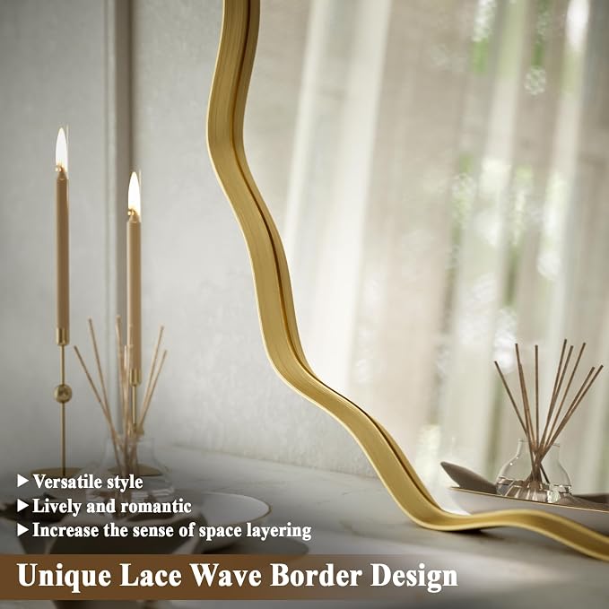 VooBang Gold Scalloped Circle Mirror, Hanging Leaning - Image 3