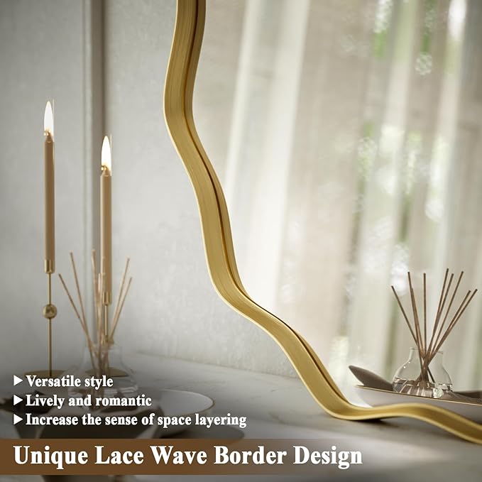 VooBang Gold Scalloped Circle Mirror, Hanging Leaning - Image 5