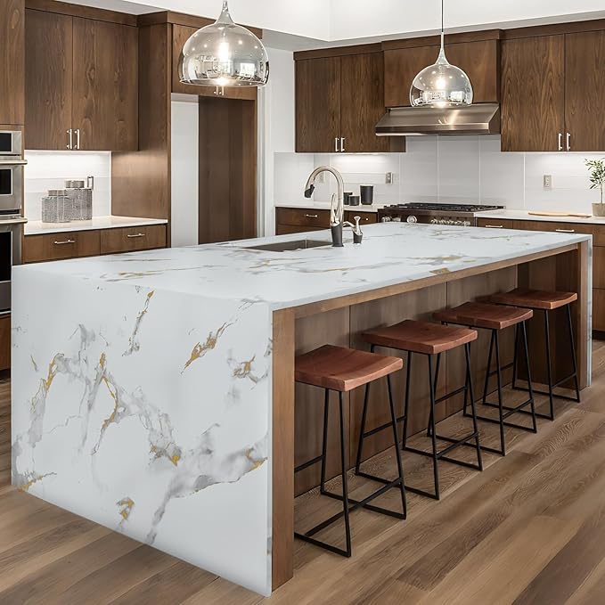 practicalWs Glossy Marble Wallpaper Peel and Stick White/Gold Granite Contact - Image 7