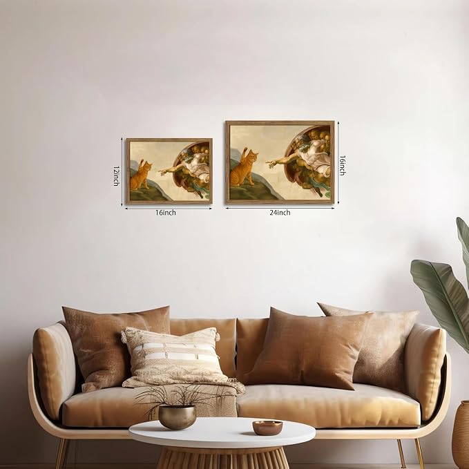 Framed Vintage Cat Canvas Wall Art, Funny Orange Cat Parody Classic Masterpiece - Image 3