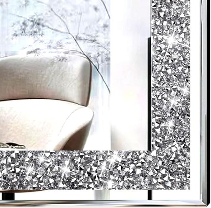 2 Piece Wall Mirrors, Crush Diamond Wall Décor Silver Decorative Mirrors - Image 2