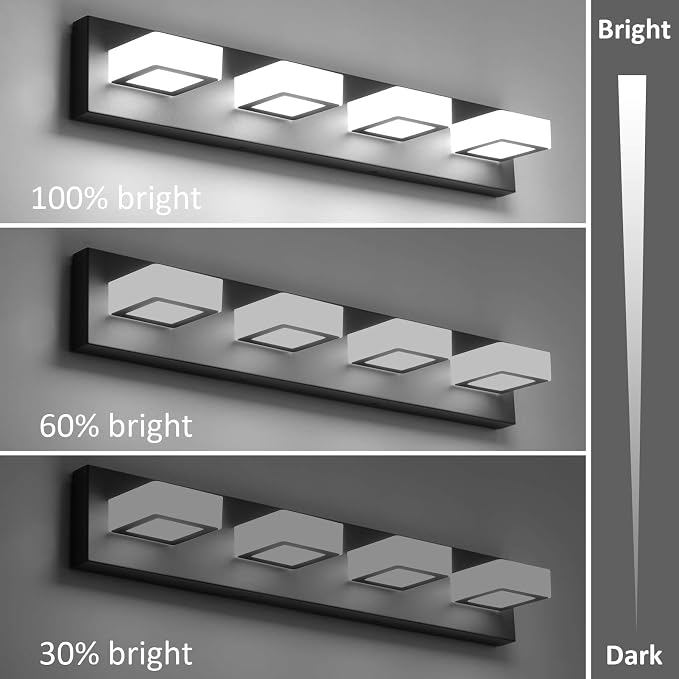 Ralbay Black Vanity Light Dimmable 4 Lights LED Modern Bathroom Vanity Lighting - Image 4