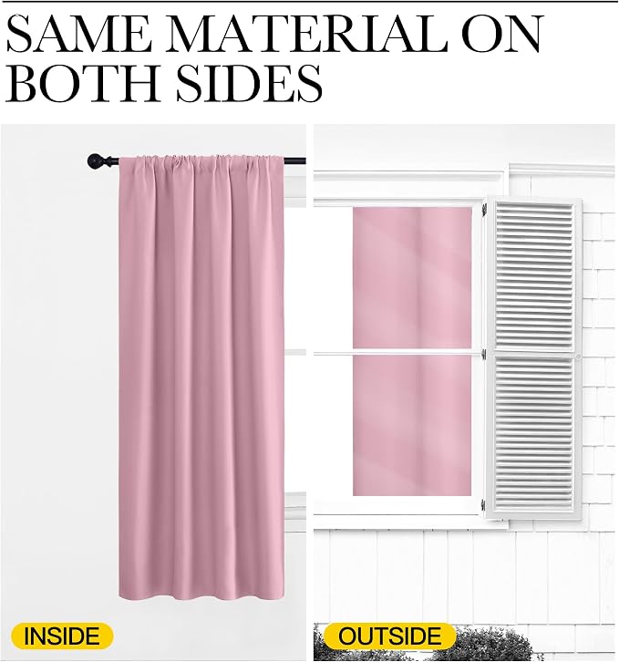NICETOWN Kitchen Curtains, Short Blackout Drapes, Rouge Pink, 34 in x 45 in - Image 5