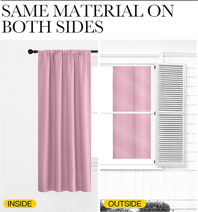 NICETOWN Blackout Curtains for Bedroom, Rouge Pink, 1 Pair, 70 by 63-inch - Image 5
