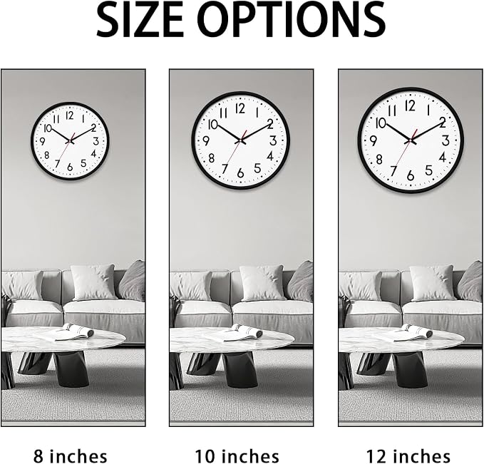HZDHCLH Wall Clock Black, Silent Wall Clocks Battery Operated 8 Inch Modern Non - Image 3