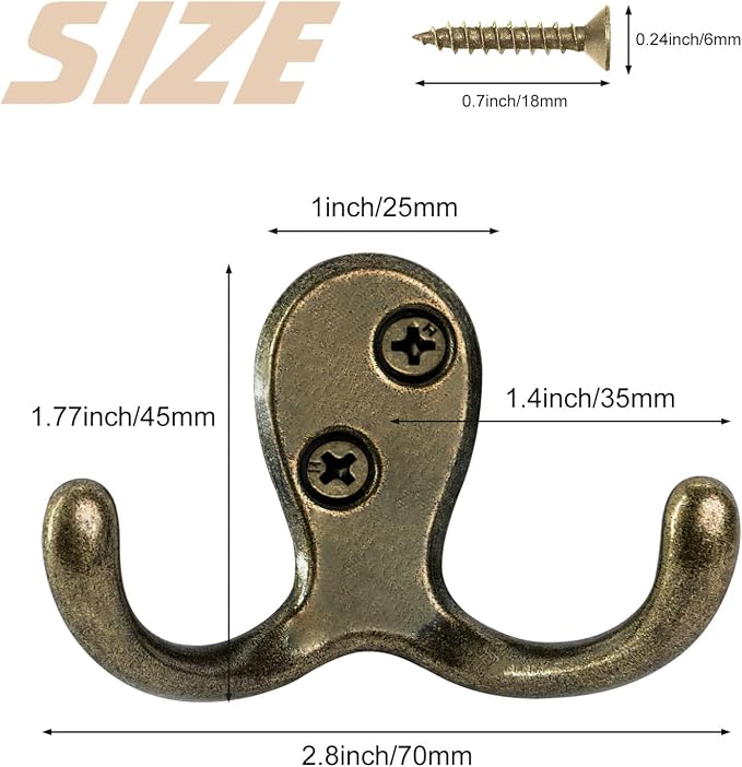 Homanu 14 Pack Coat Hooks, Heavy Duty Double Prong Coat Hooks Wall Mounted - Image 5