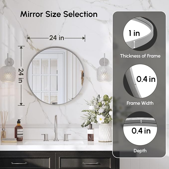 USHOWER Brushed Nickel Bathroom Mirrors - Image 4