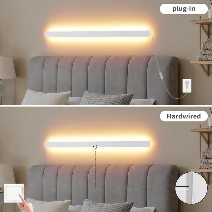 KELUOLY Modern Plug in Long Wall Sconce, 39.3" White Matte LED Wall Lights - Image 4