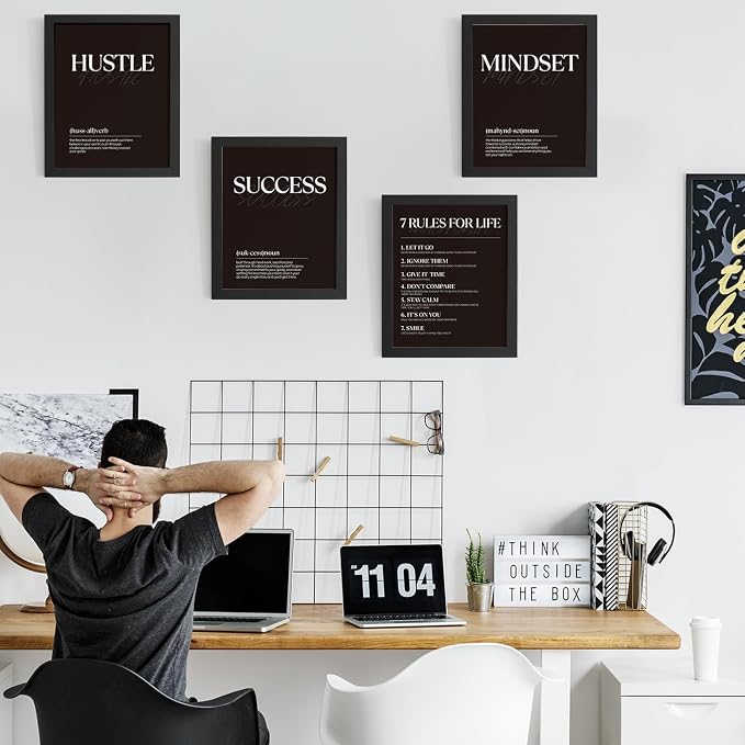 DSHFG Black Motivational Office Pictures Wall Decor Prints Set of 4, 8x10 - Image 3