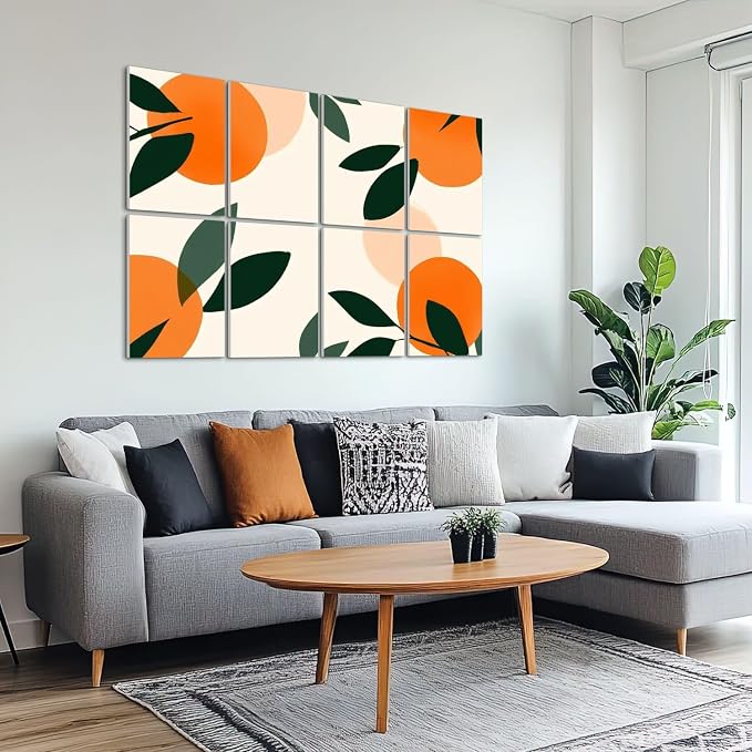 8 Pack Art Acoustic Panels Sound Absorbing Boho Botanical Leaf Orange Green - Image 6