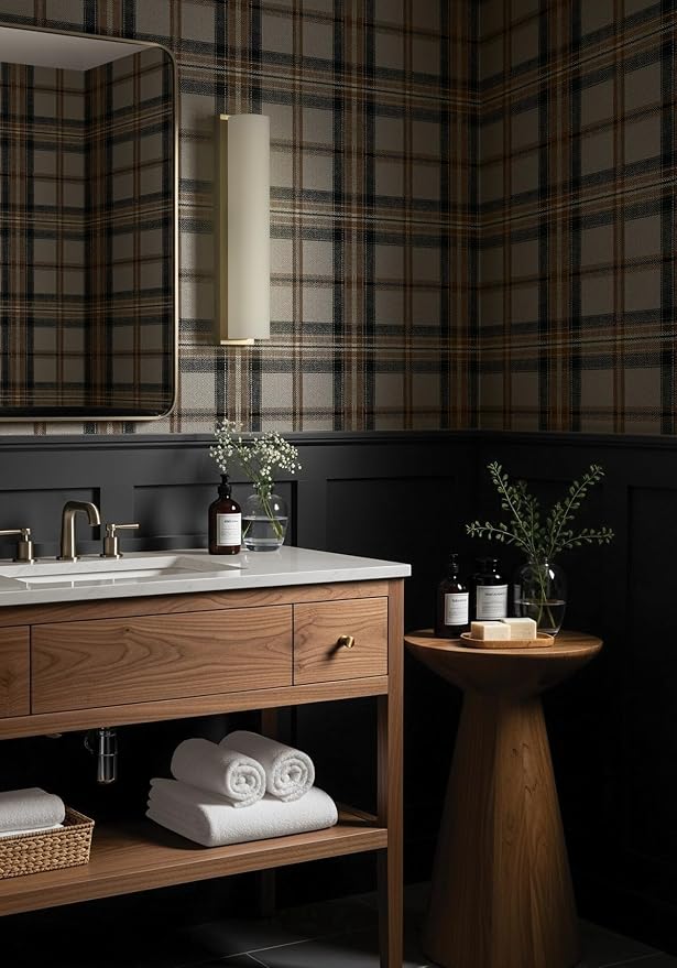 NextWall Harry & Grace Herringbone Plaid Premium Matte Non-Woven Peel and Stick - Image 4