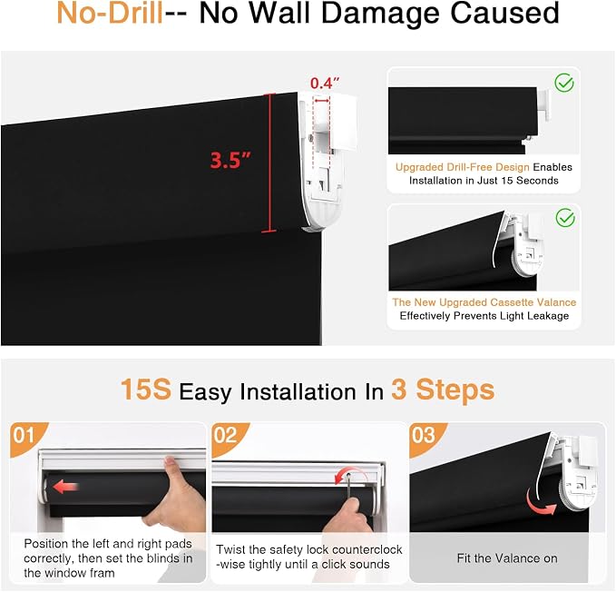 AOSKY No Drill Cordless Blackout Roller Shades - Image 4