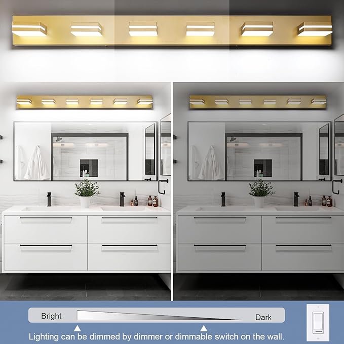 SineRise LED Modern Bathroom Vanity Light Fixtures, Matte Gold Modern Acrylic - Image 5