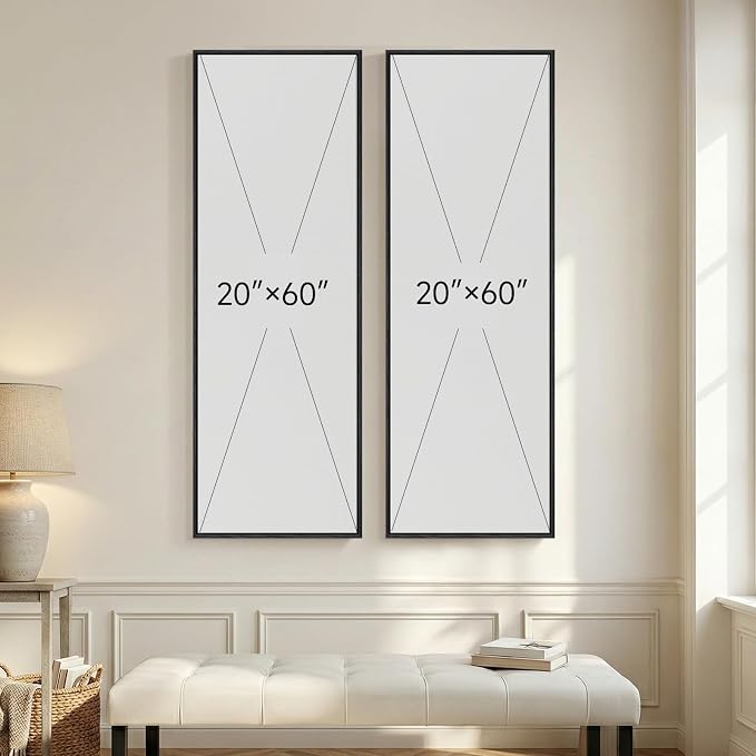 Long Narrow Framed Neutral Abstract Vertical Wall Art - Image 8