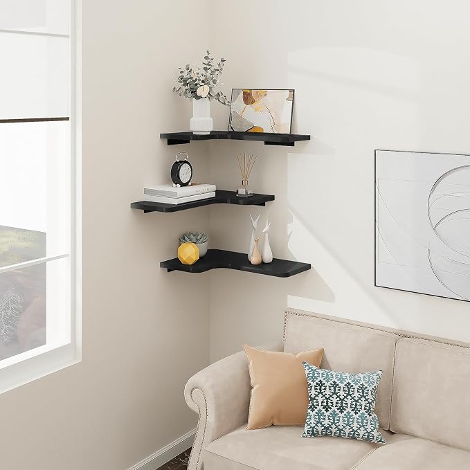 Homode Corner Shelves Wall Mounted, 3 Tier Wooden Hanging Display Shelf - Image 2