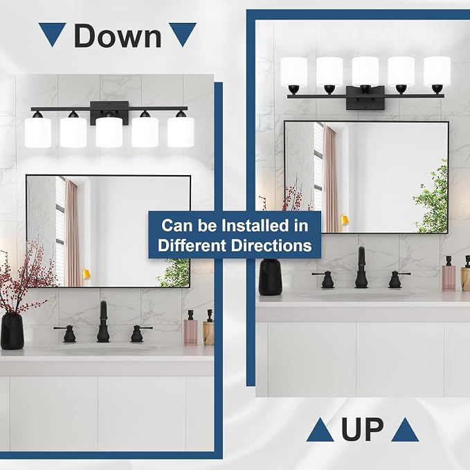 Black Bathroom Lighting Fixtures Over Mirror, 5-Light Anti-Rust Vanity Light - Image 4
