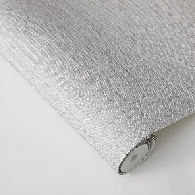 Tempaper Textured Pewter Grey Horizontal Faux Grasscloth Removable Peel and - Image 5