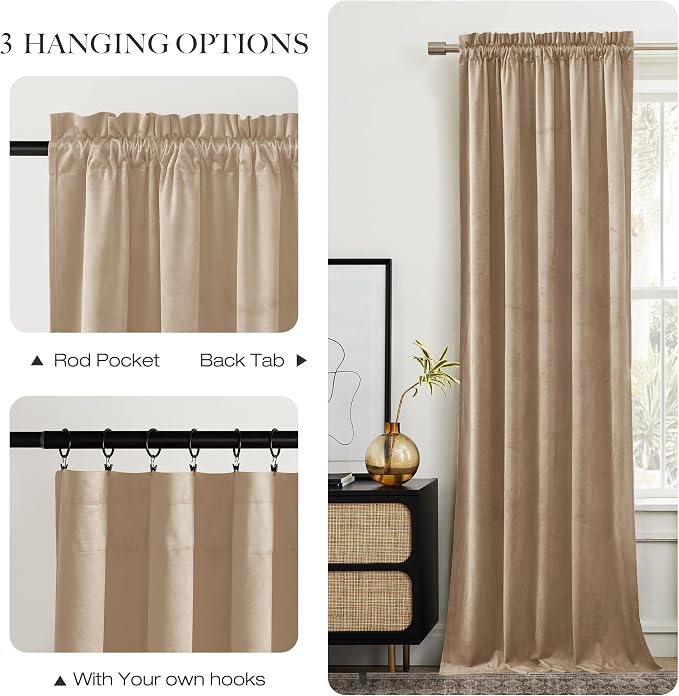 NICETOWN Beige Velvet Curtains 144" Length - Image 5