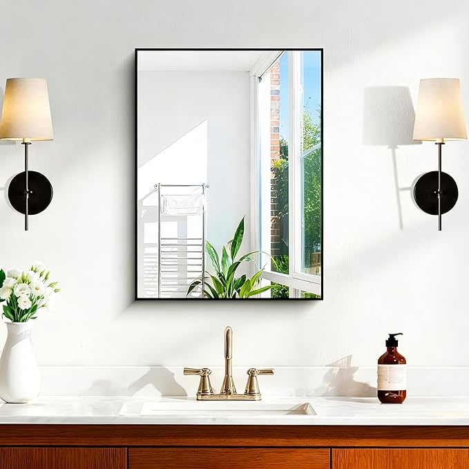KOCUUY Black Bathroom Mirror, 18x24 Inch Rectangle Mirror - Image 5