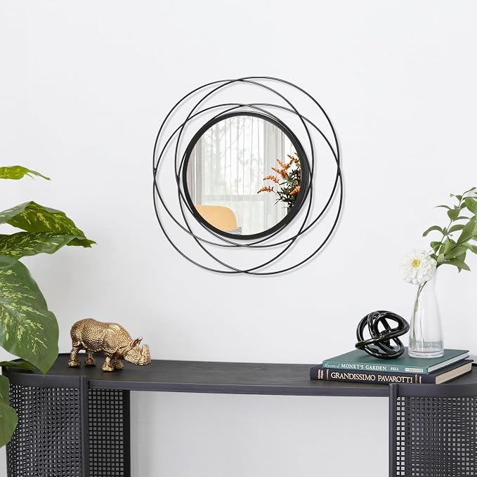 Wall Mirror Mounted Black Small Round Decorative Mirrors, Circle Metal Art - Image 2