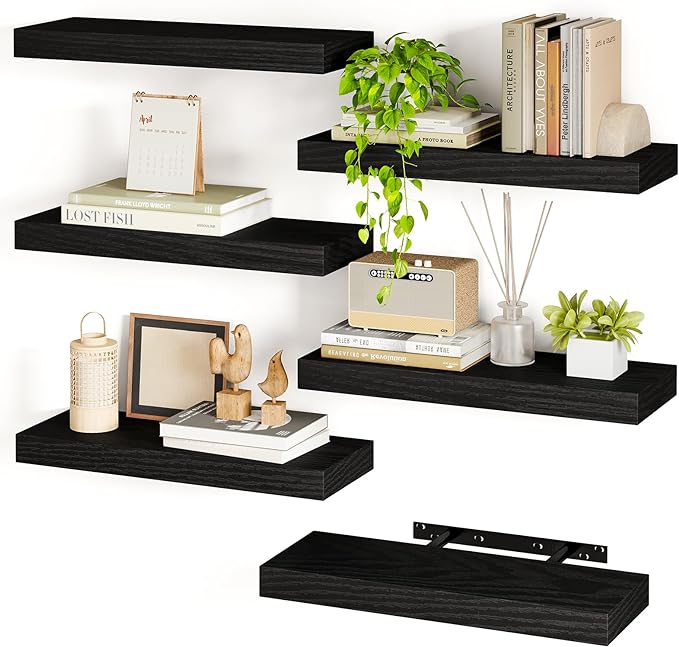 Fixwal Black Shelves, 15.8in Floating Shelves, Farmhouse Shelf Wall Decor by Fixwal