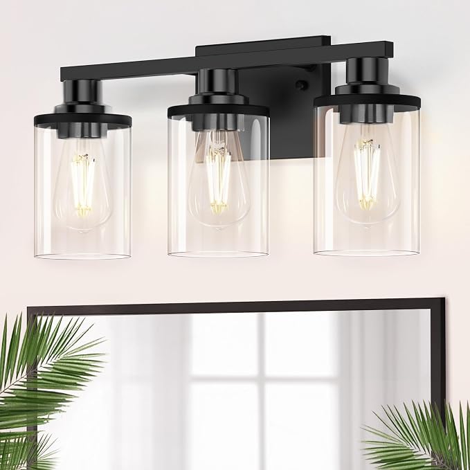 DORESshop 17 Inch Bathroom Light Fixtures, 3-Light Black Bathroom Lighting by DORESshop