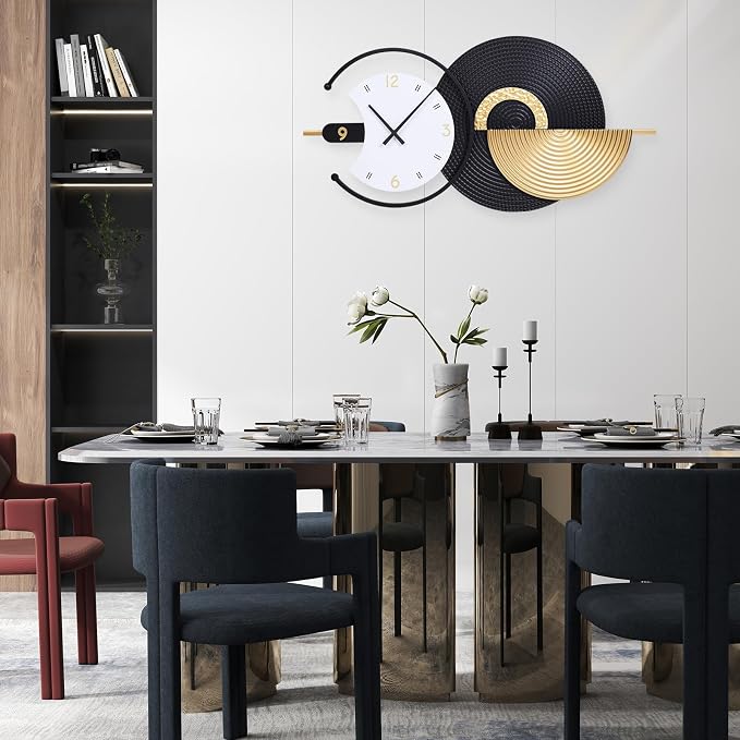 Large Wall Clock Geometric Oversize Modern Clocks Battery Operated Gold Iron - Image 4