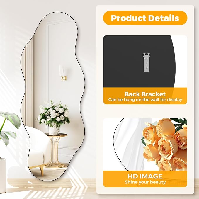QDSSDECO Full Length Mirror 63"x24" Irregular Wall Mirror Cloud Frameless - Image 3