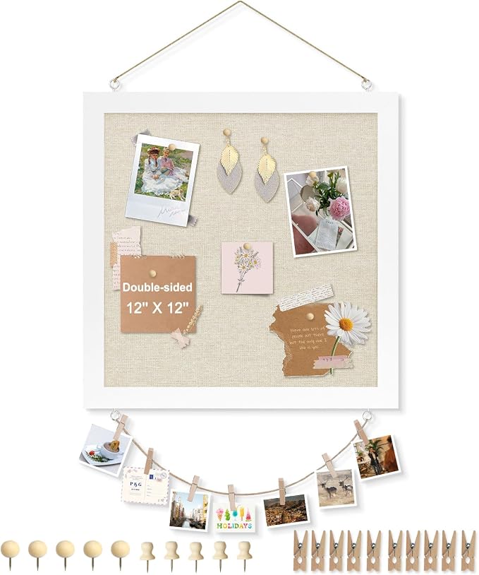 Double-Sided Cork Board with Linen, Picture Display Vision Board Kit Corkboards by AMUSIGHT