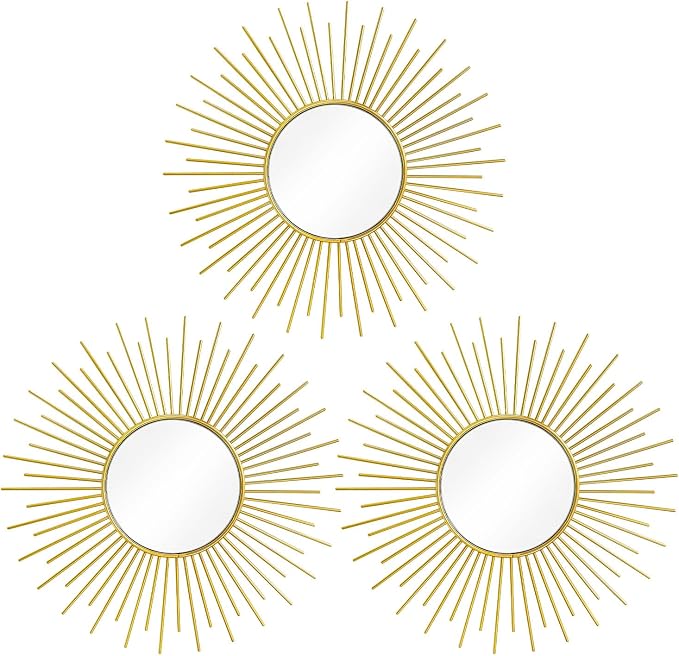 3 Pack Metal Mirrors for Wall Sunburst Wall Mirrors Home Décor Decorative by Uaussi