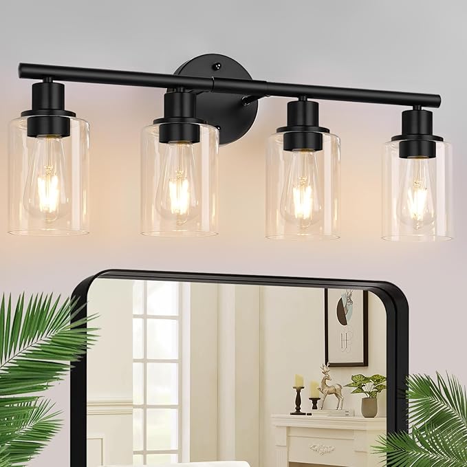 4-Light Bathroom Light Fixtures, Matte Black Modern Vanity Lights Over Mirror by Zarbitta