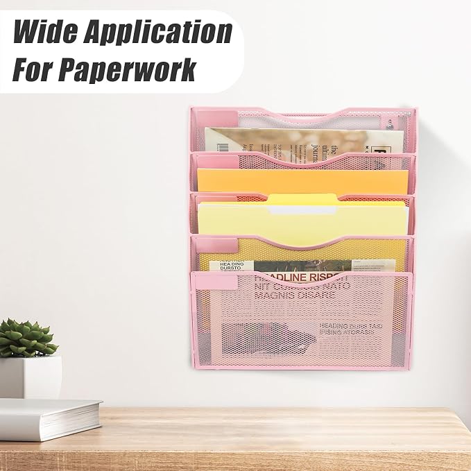 EASEPRES 5 Pocket Mesh Hanging Wall File Organizer, Wall Mounted Mail Paper - Image 6