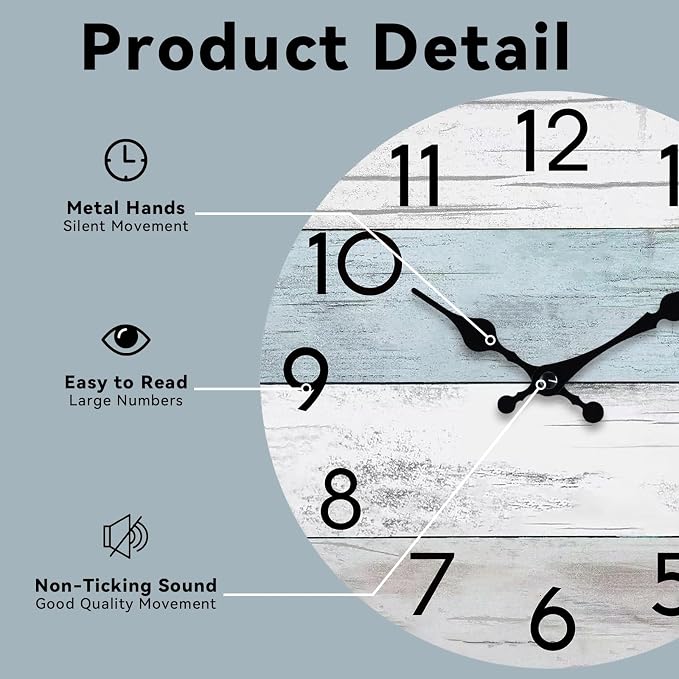 KECYET Wall Clock Silent Non-Ticking Wooden Clocks Battery Operated 12 Inch - Image 3