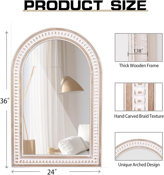36x24 Inch Boho Beaded Arched Wall Mirror - Image 6