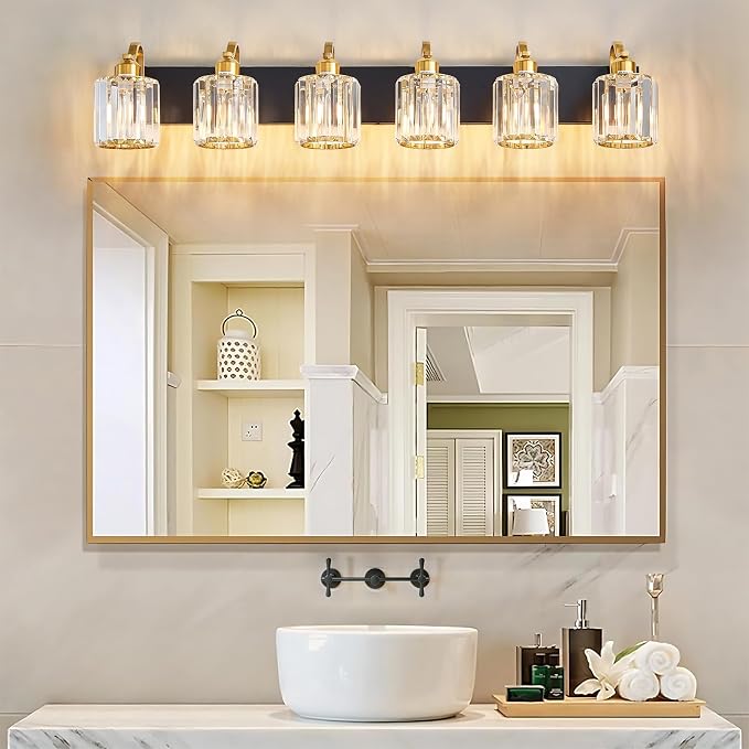 Modern Bathroom Vanity Light 6-Lights Black Gold Crystal Wall Light Fixture - Image 7