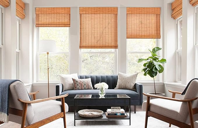LazBlinds No Tools No Drill Cordless Bamboo Roman Shades, Custom Light - Image 4